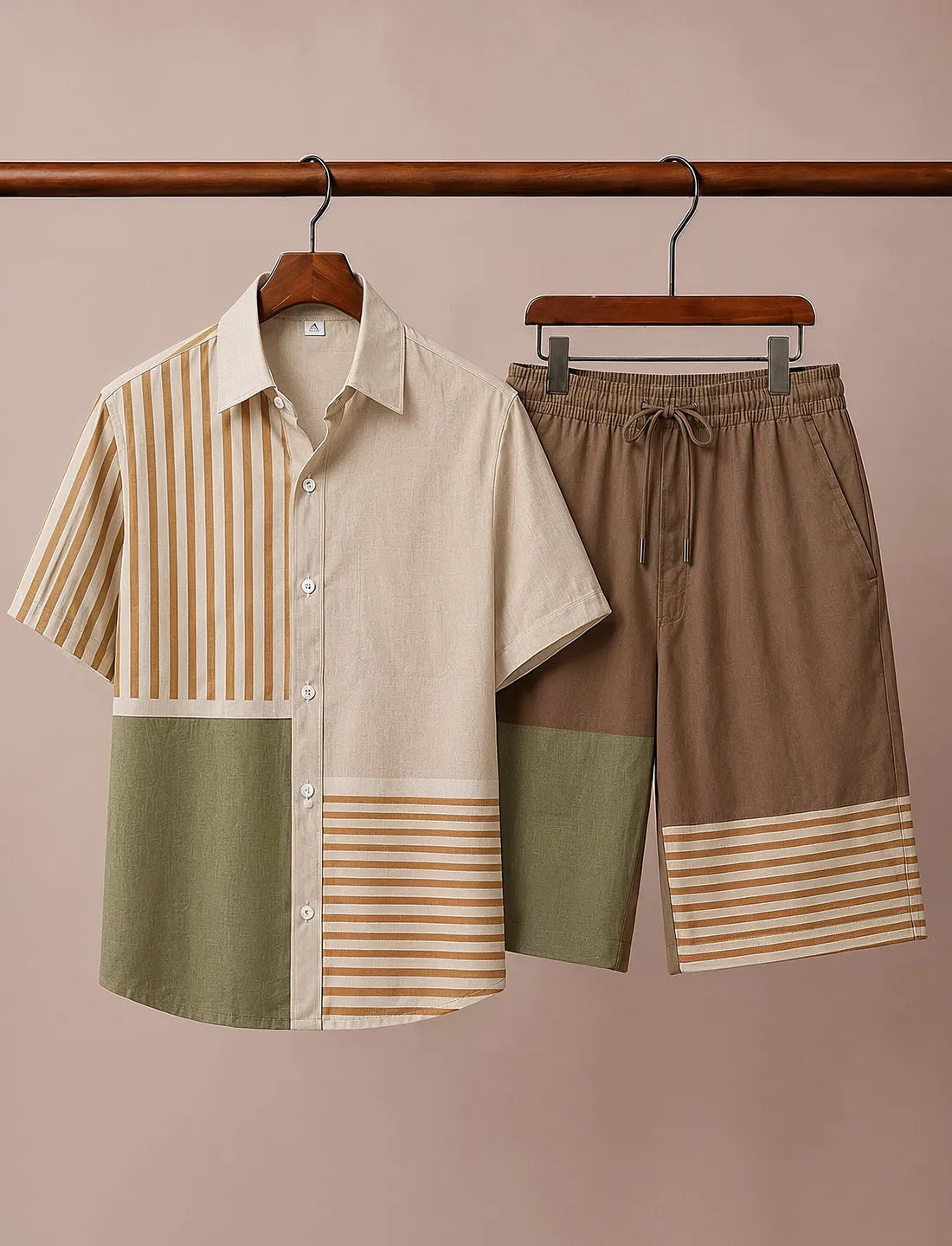 Men’s Earth Tone Striped Co-Ord Set