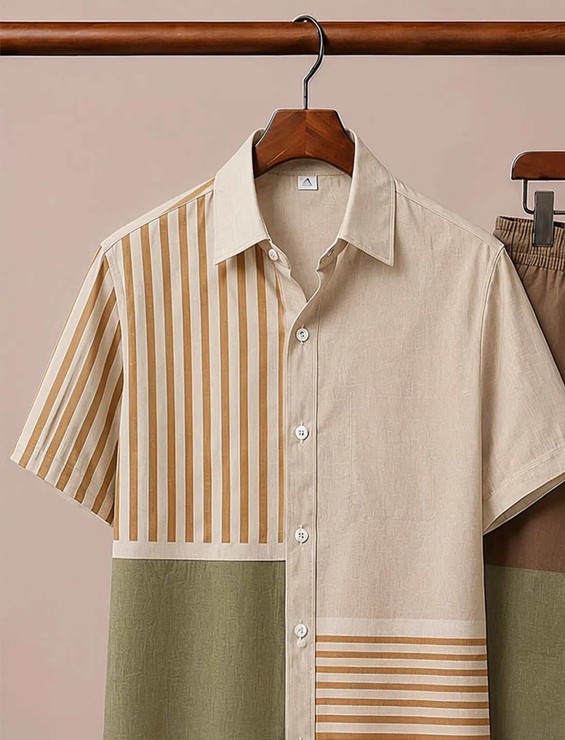 Men’s Earth Tone Striped Co-Ord Set
