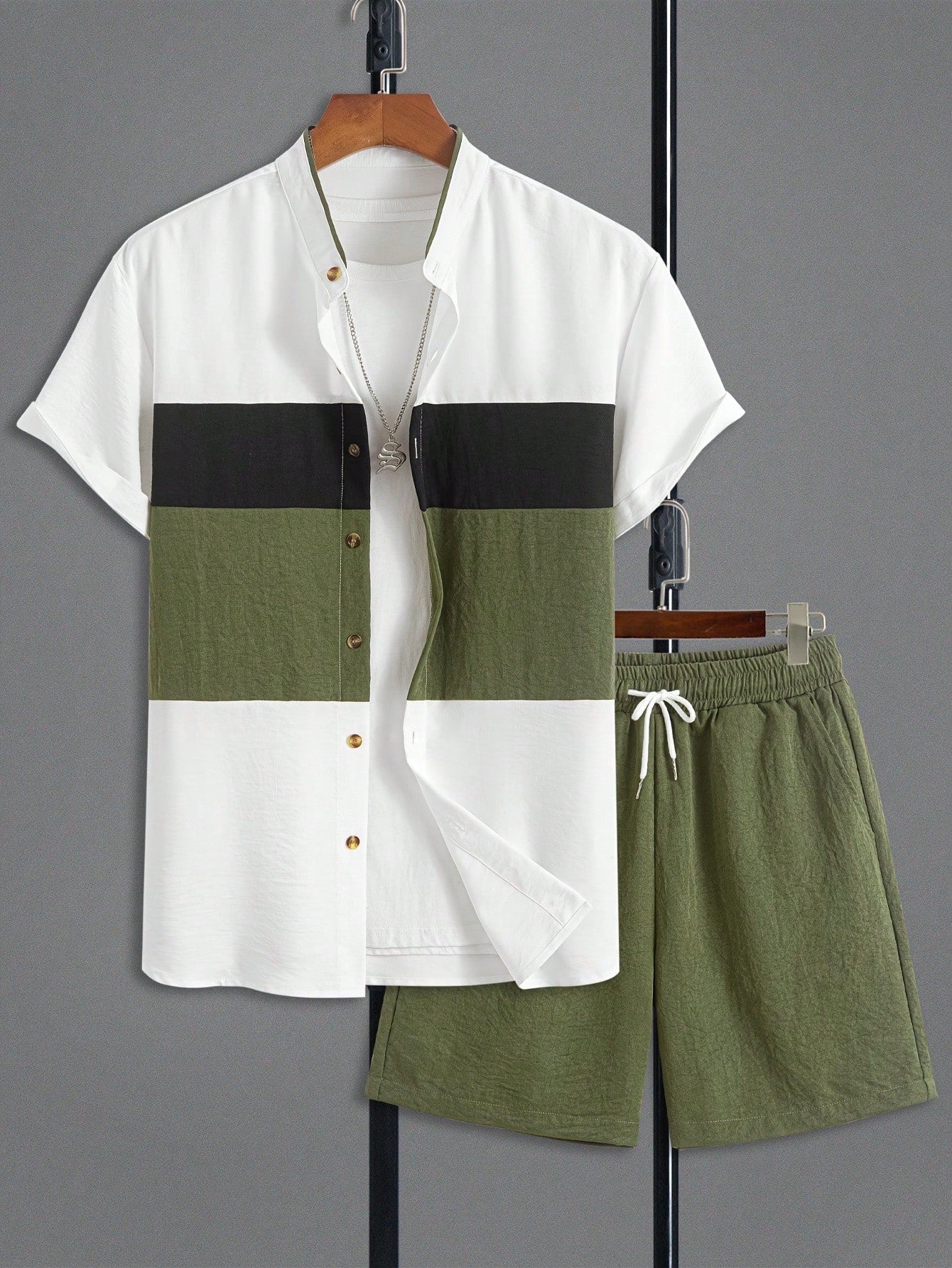 Men’s White & Olive Green Co-Ord Set