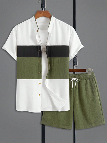 Men’s White & Olive Green Co-Ord Set
