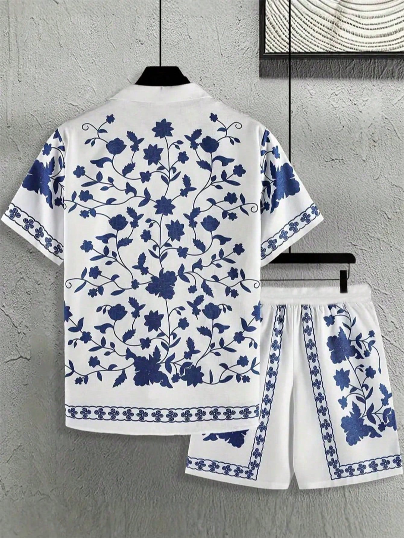 Men’s White & Blue Printed Co-Ord Set